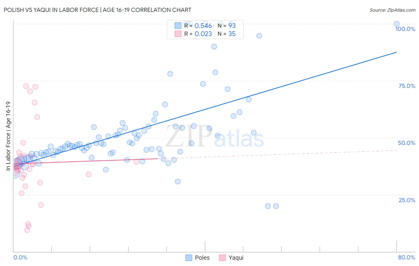 Polish vs Yaqui In Labor Force | Age 16-19