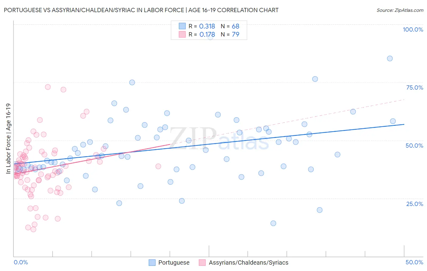 Portuguese vs Assyrian/Chaldean/Syriac In Labor Force | Age 16-19