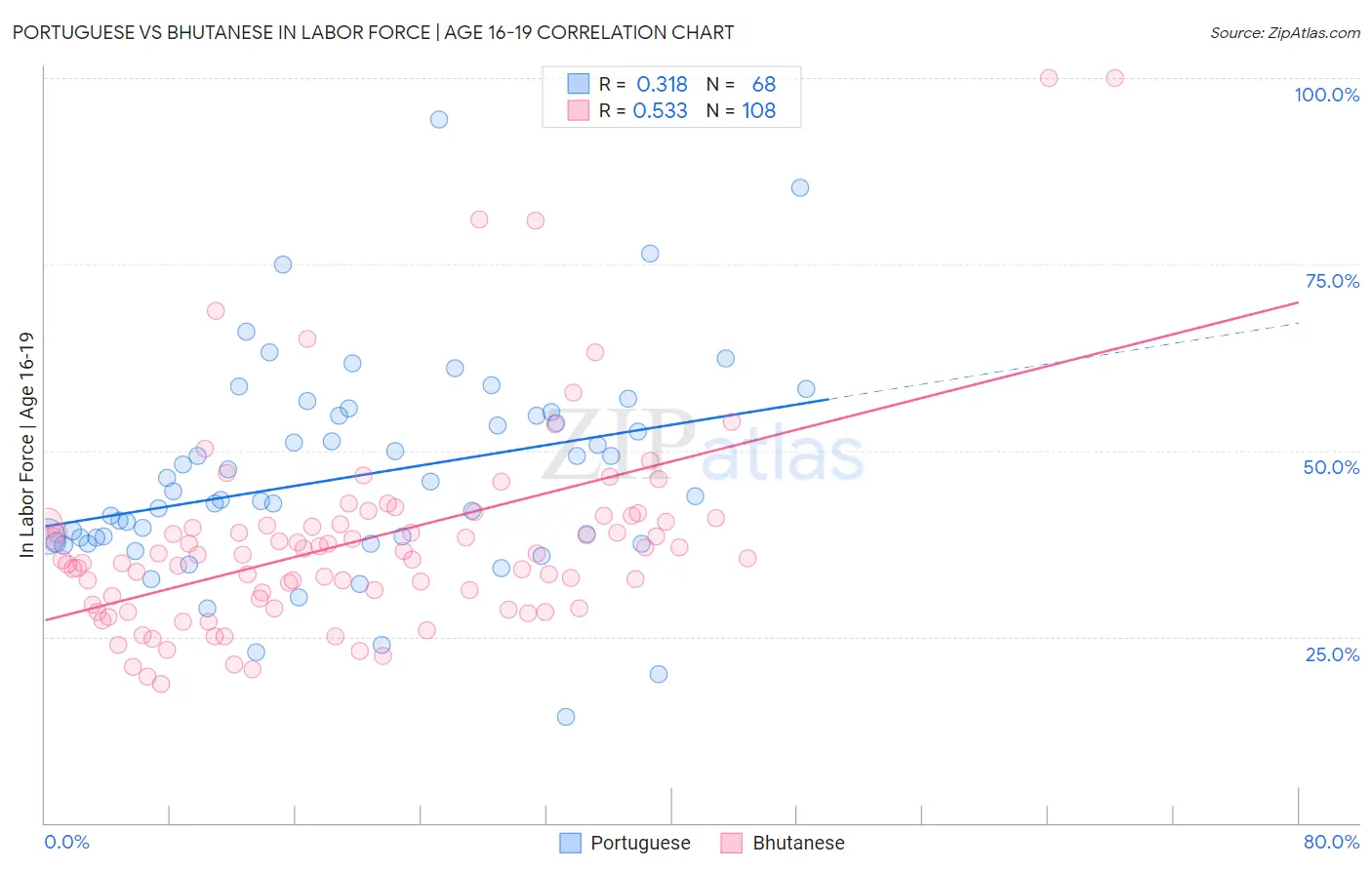 Portuguese vs Bhutanese In Labor Force | Age 16-19