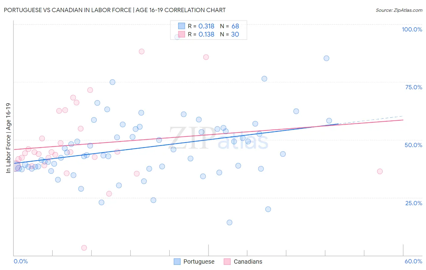 Portuguese vs Canadian In Labor Force | Age 16-19