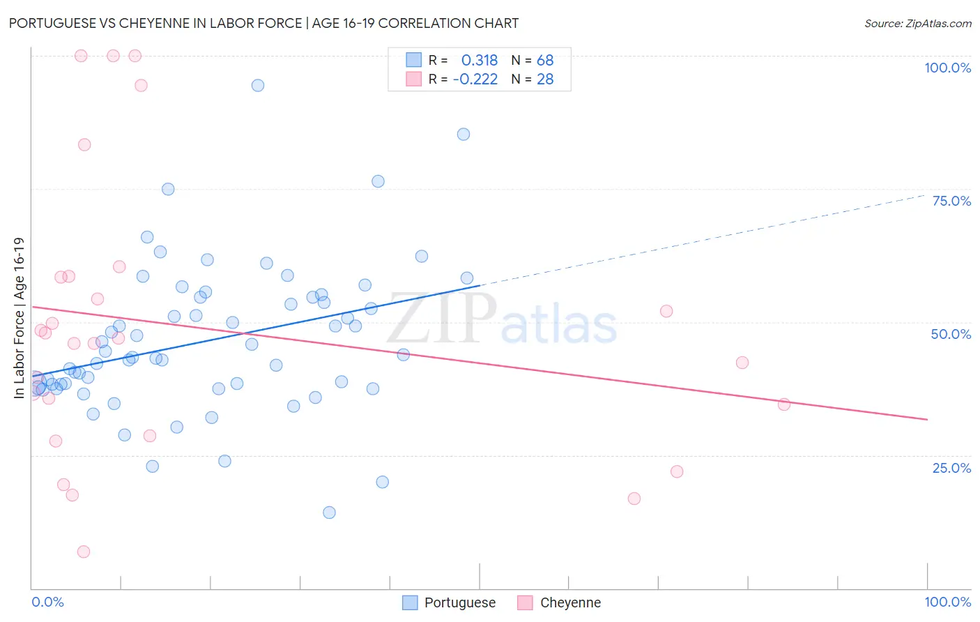 Portuguese vs Cheyenne In Labor Force | Age 16-19