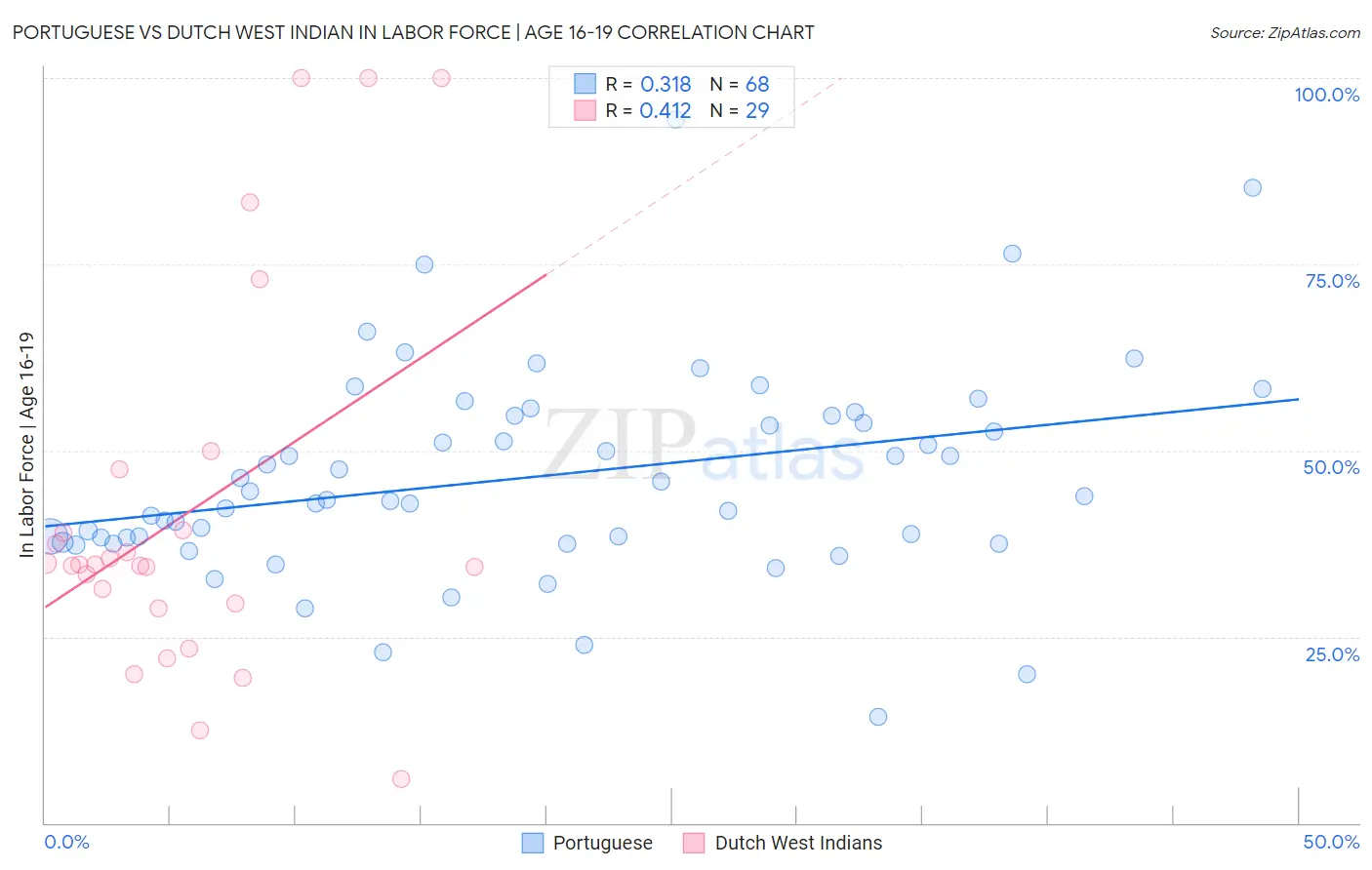 Portuguese vs Dutch West Indian In Labor Force | Age 16-19