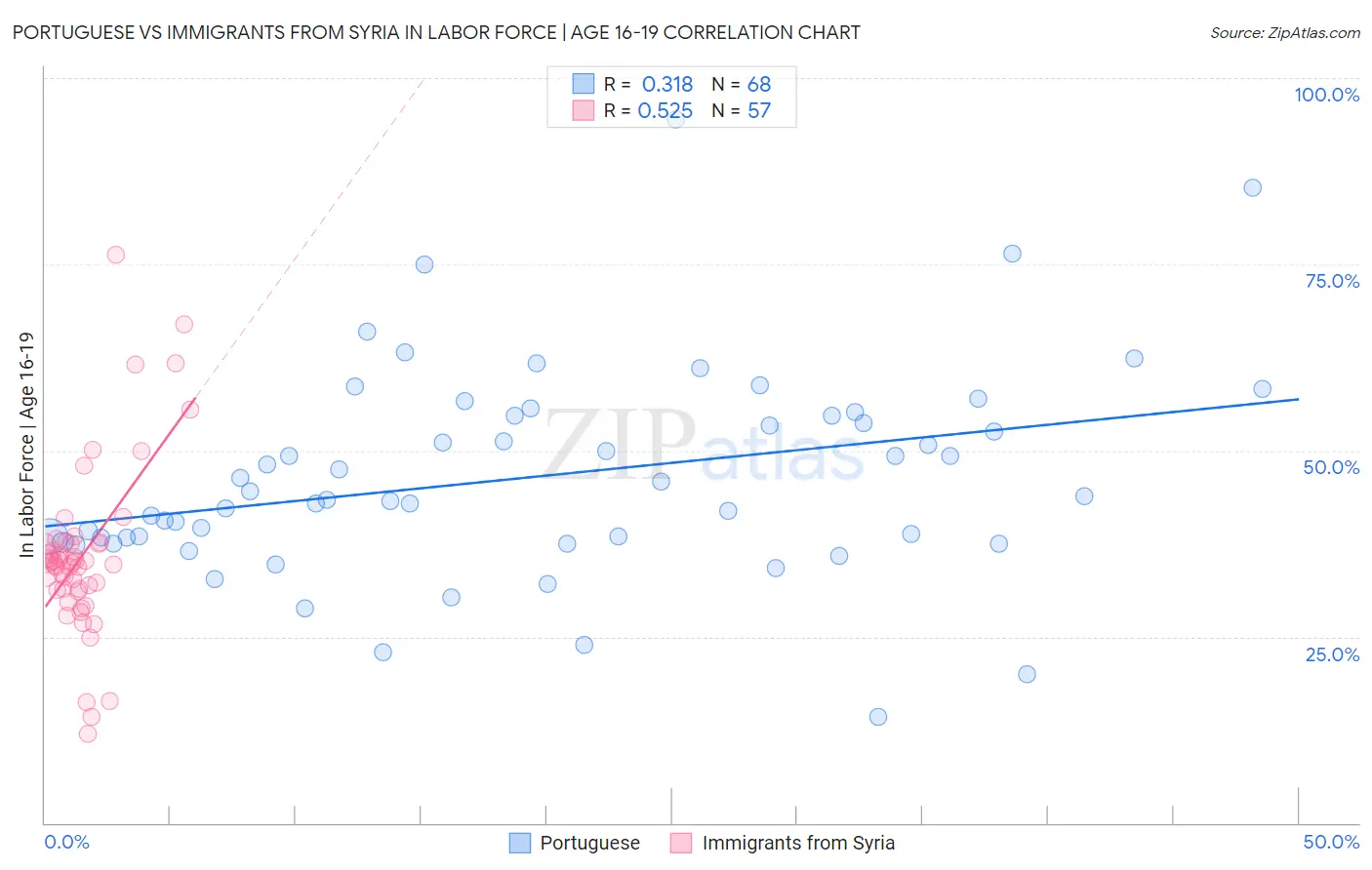 Portuguese vs Immigrants from Syria In Labor Force | Age 16-19