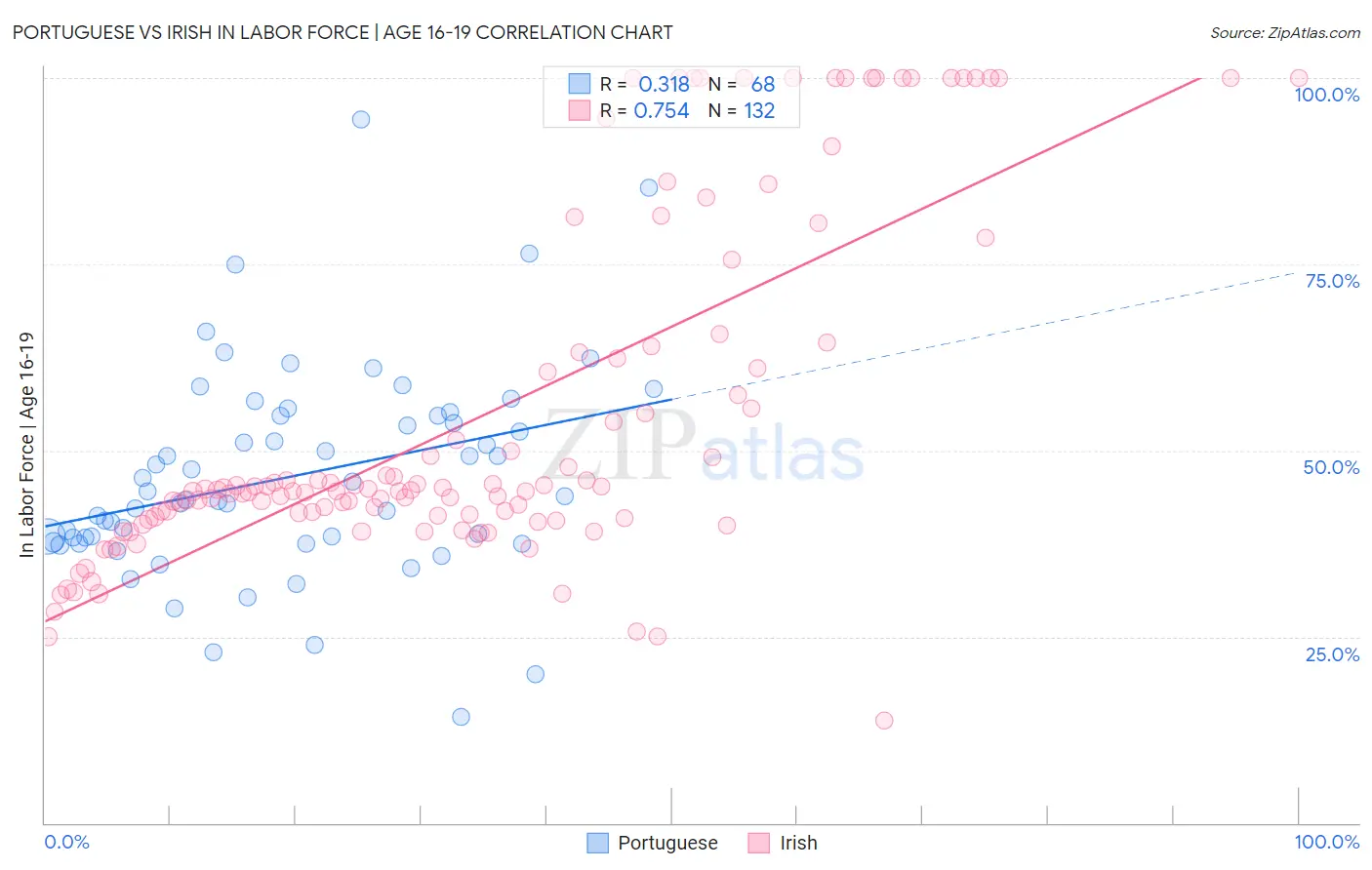 Portuguese vs Irish In Labor Force | Age 16-19