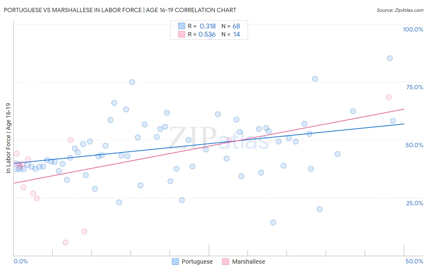Portuguese vs Marshallese In Labor Force | Age 16-19