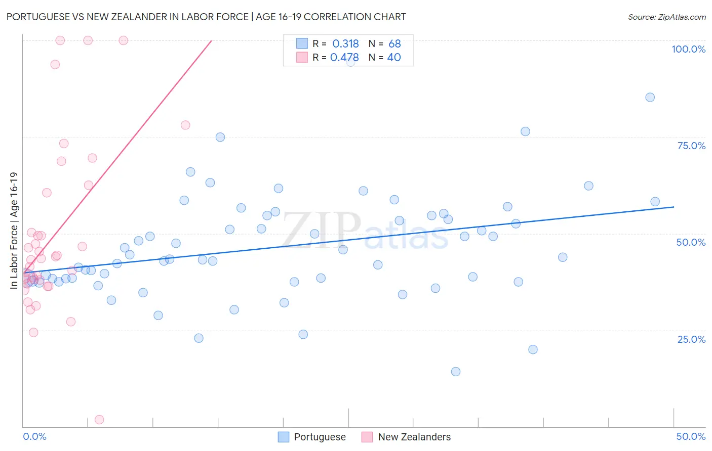 Portuguese vs New Zealander In Labor Force | Age 16-19