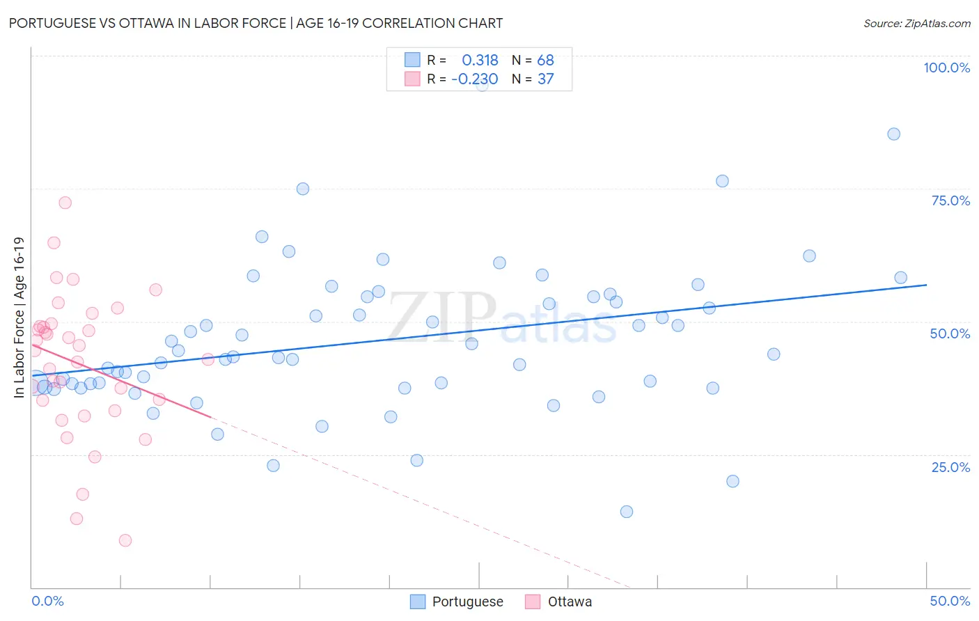 Portuguese vs Ottawa In Labor Force | Age 16-19