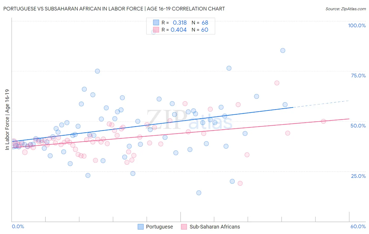 Portuguese vs Subsaharan African In Labor Force | Age 16-19