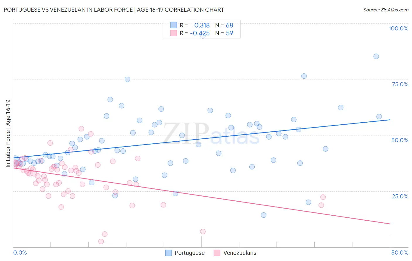 Portuguese vs Venezuelan In Labor Force | Age 16-19
