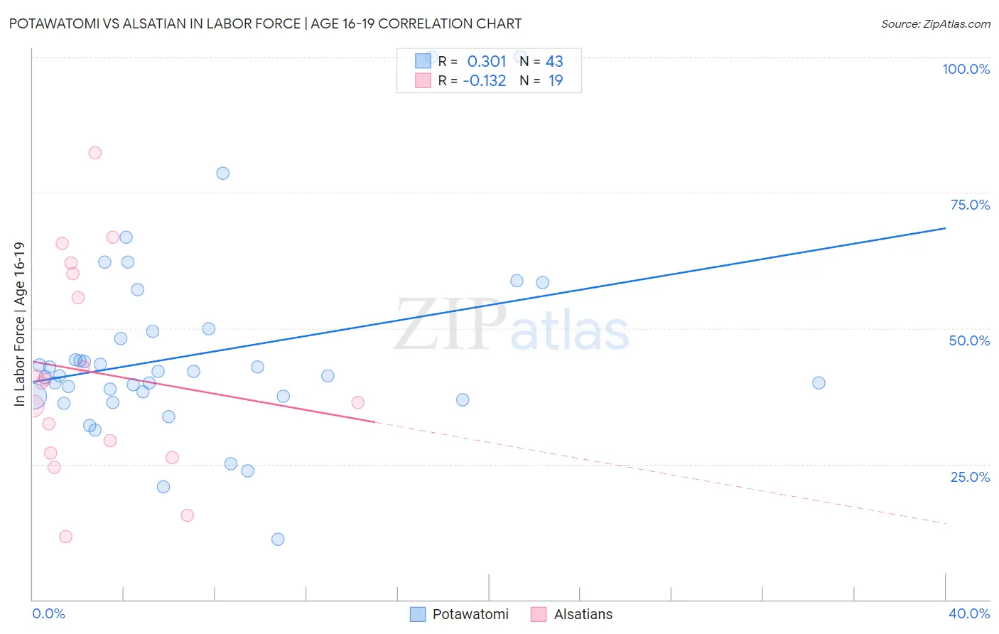 Potawatomi vs Alsatian In Labor Force | Age 16-19