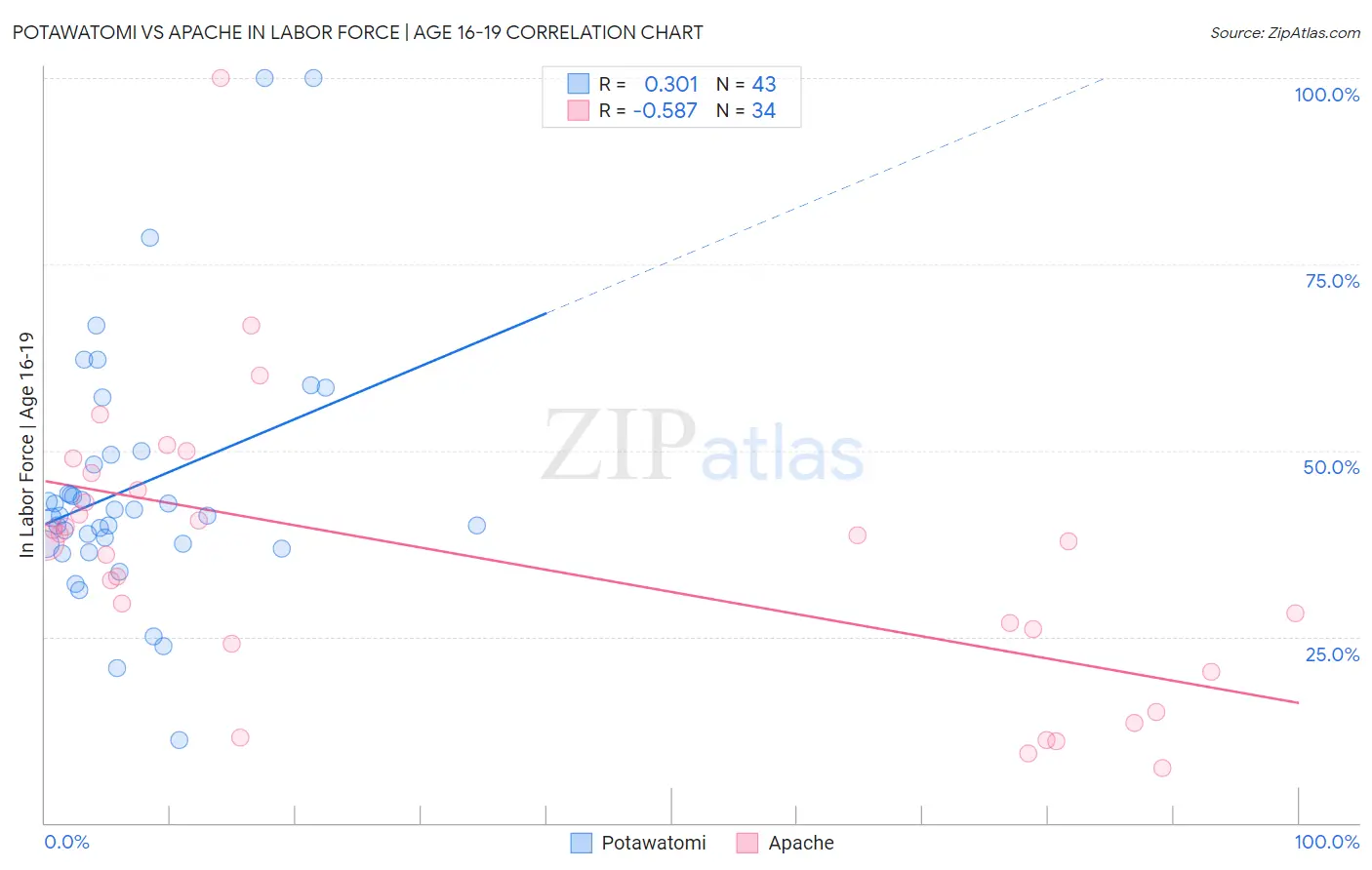 Potawatomi vs Apache In Labor Force | Age 16-19