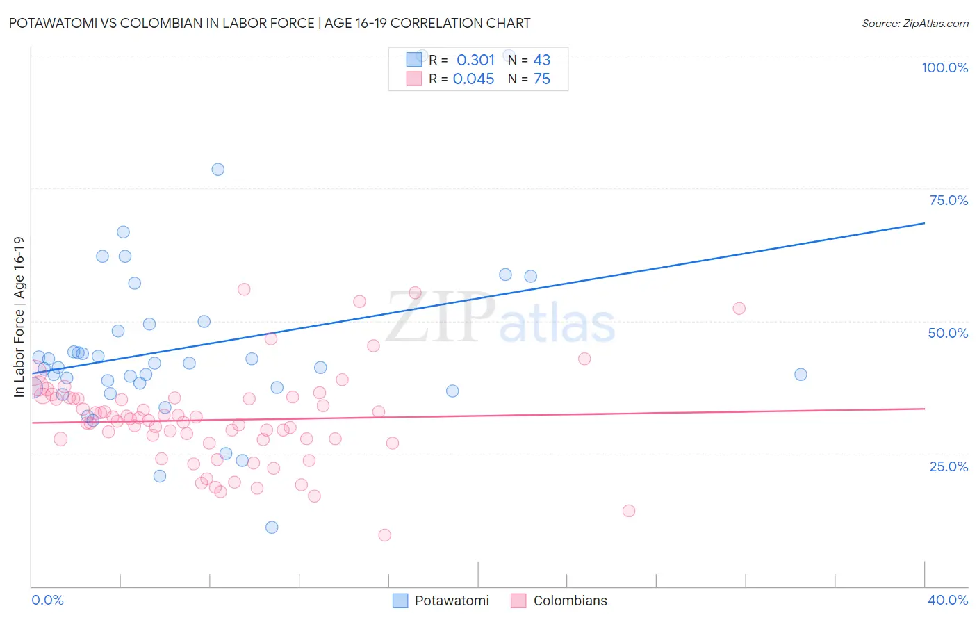 Potawatomi vs Colombian In Labor Force | Age 16-19