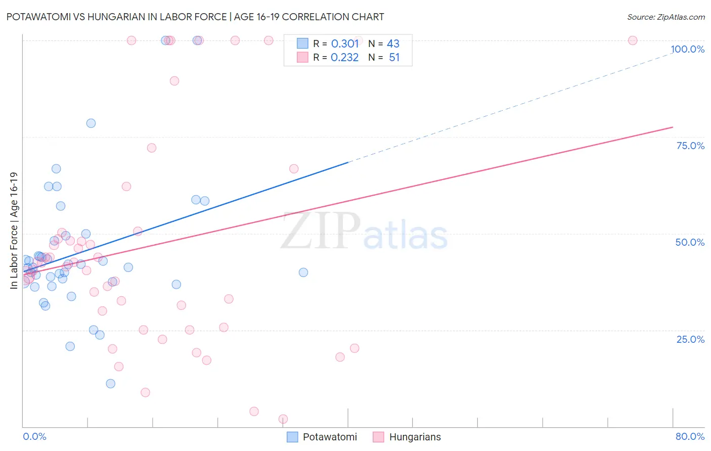 Potawatomi vs Hungarian In Labor Force | Age 16-19