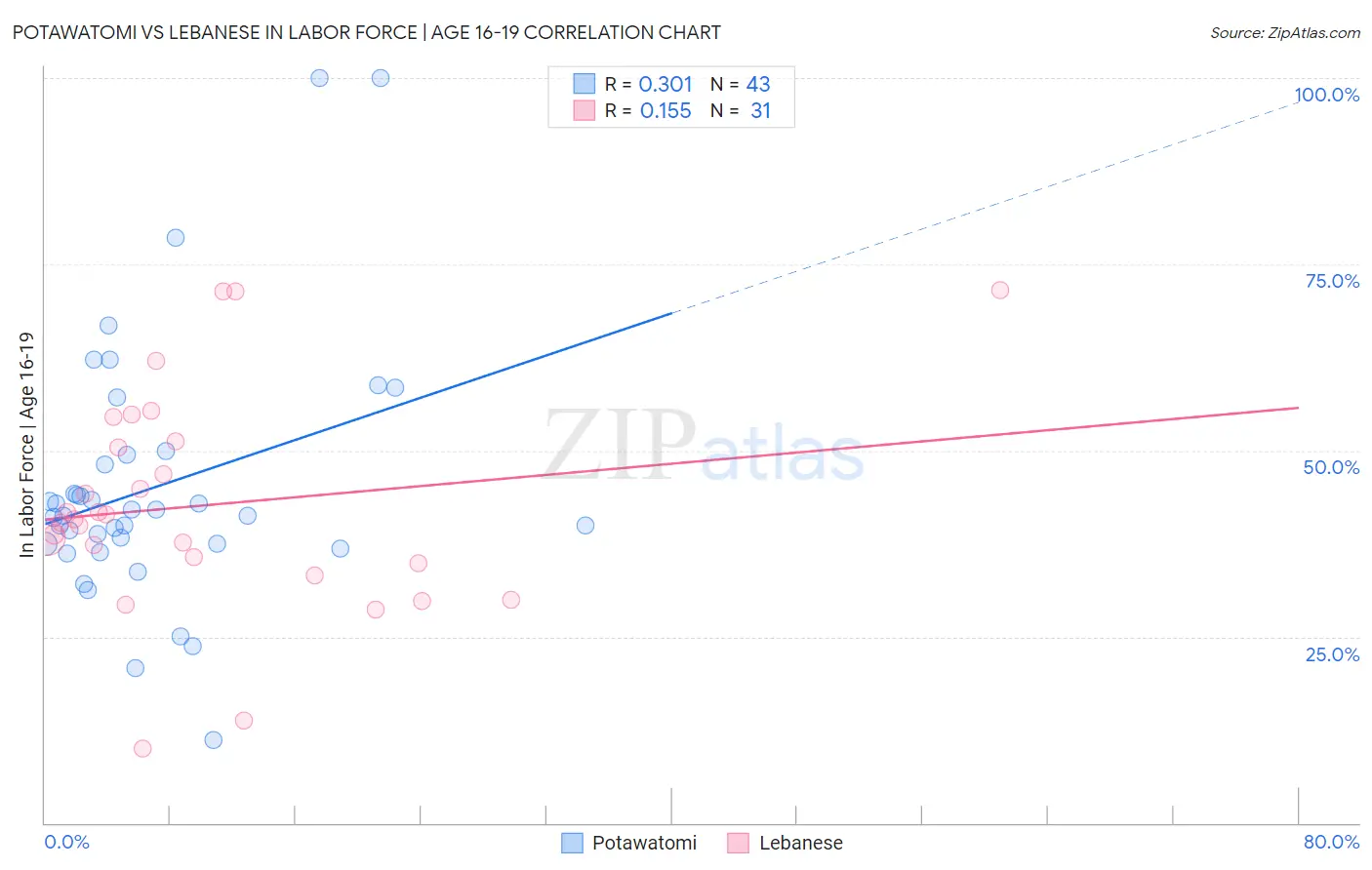 Potawatomi vs Lebanese In Labor Force | Age 16-19