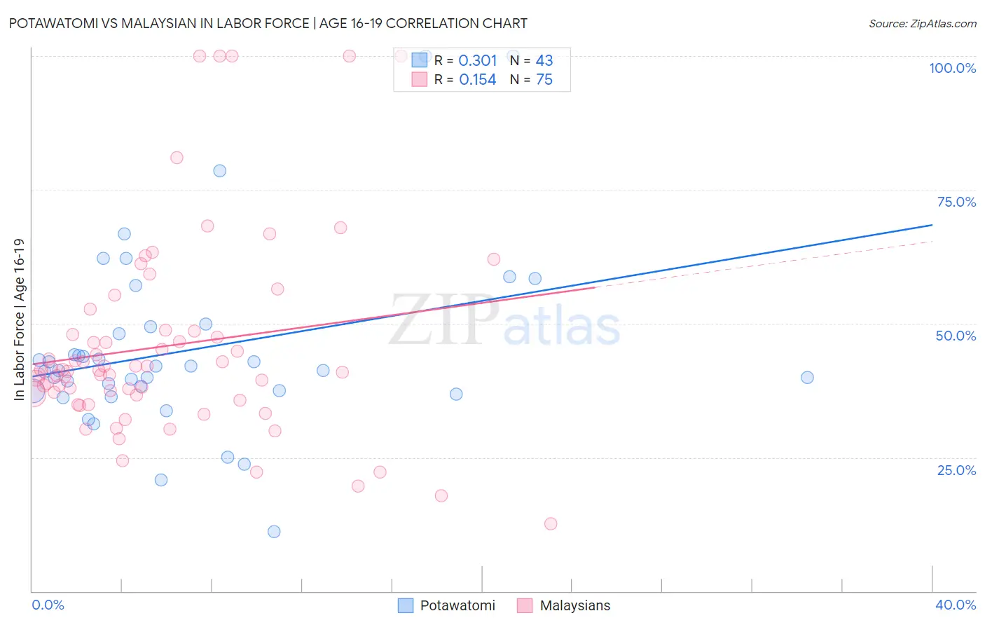 Potawatomi vs Malaysian In Labor Force | Age 16-19