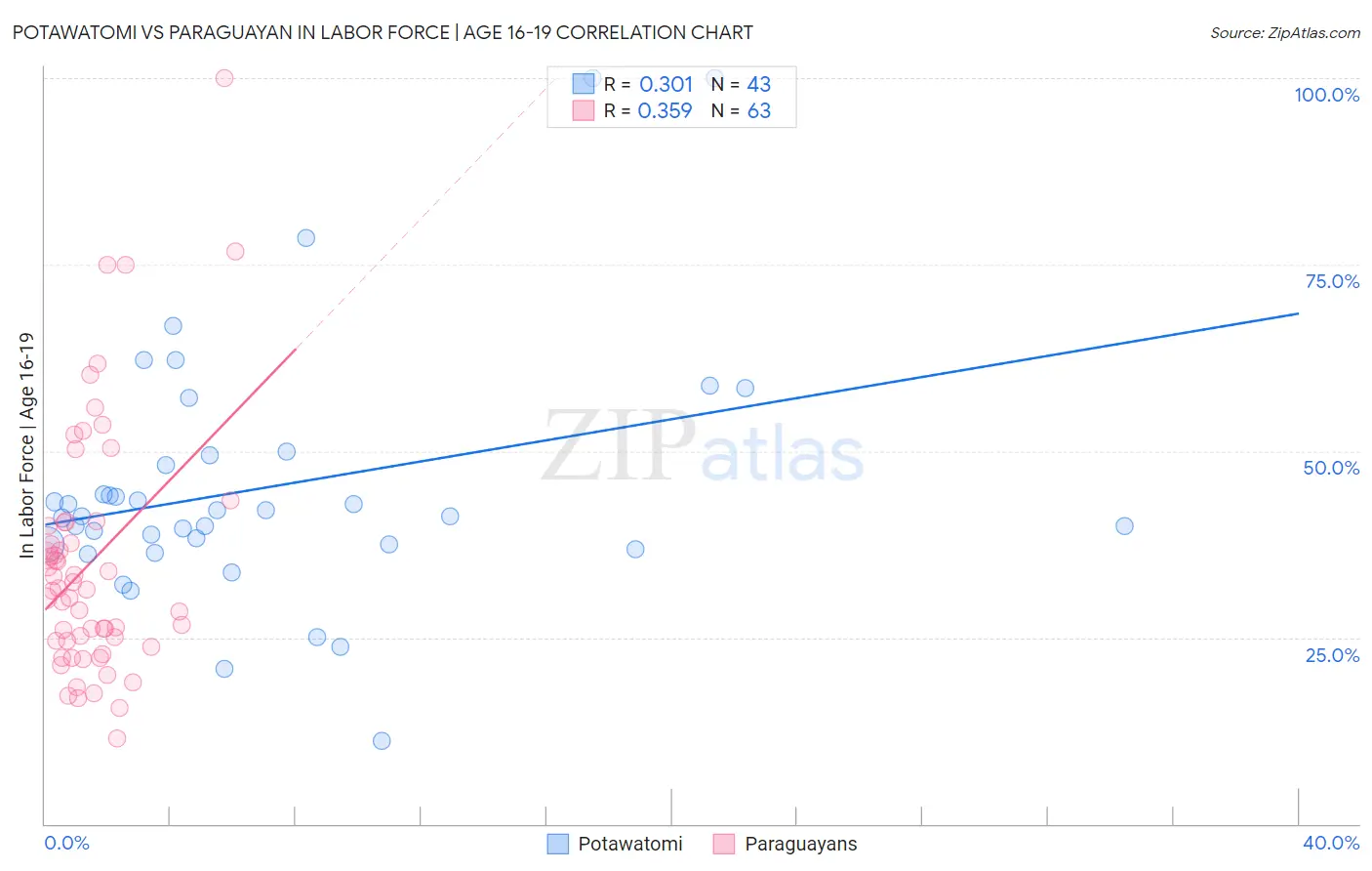 Potawatomi vs Paraguayan In Labor Force | Age 16-19