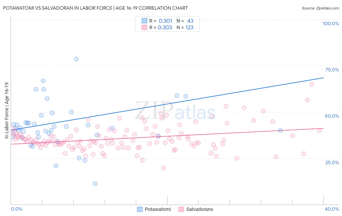Potawatomi vs Salvadoran In Labor Force | Age 16-19