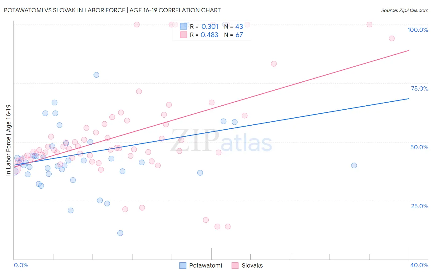 Potawatomi vs Slovak In Labor Force | Age 16-19