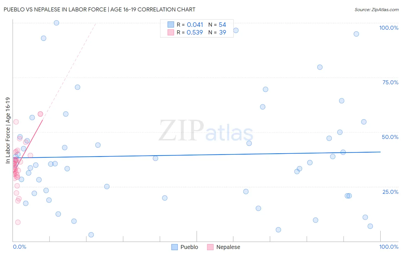 Pueblo vs Nepalese In Labor Force | Age 16-19