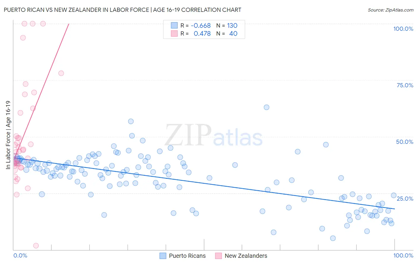 Puerto Rican vs New Zealander In Labor Force | Age 16-19