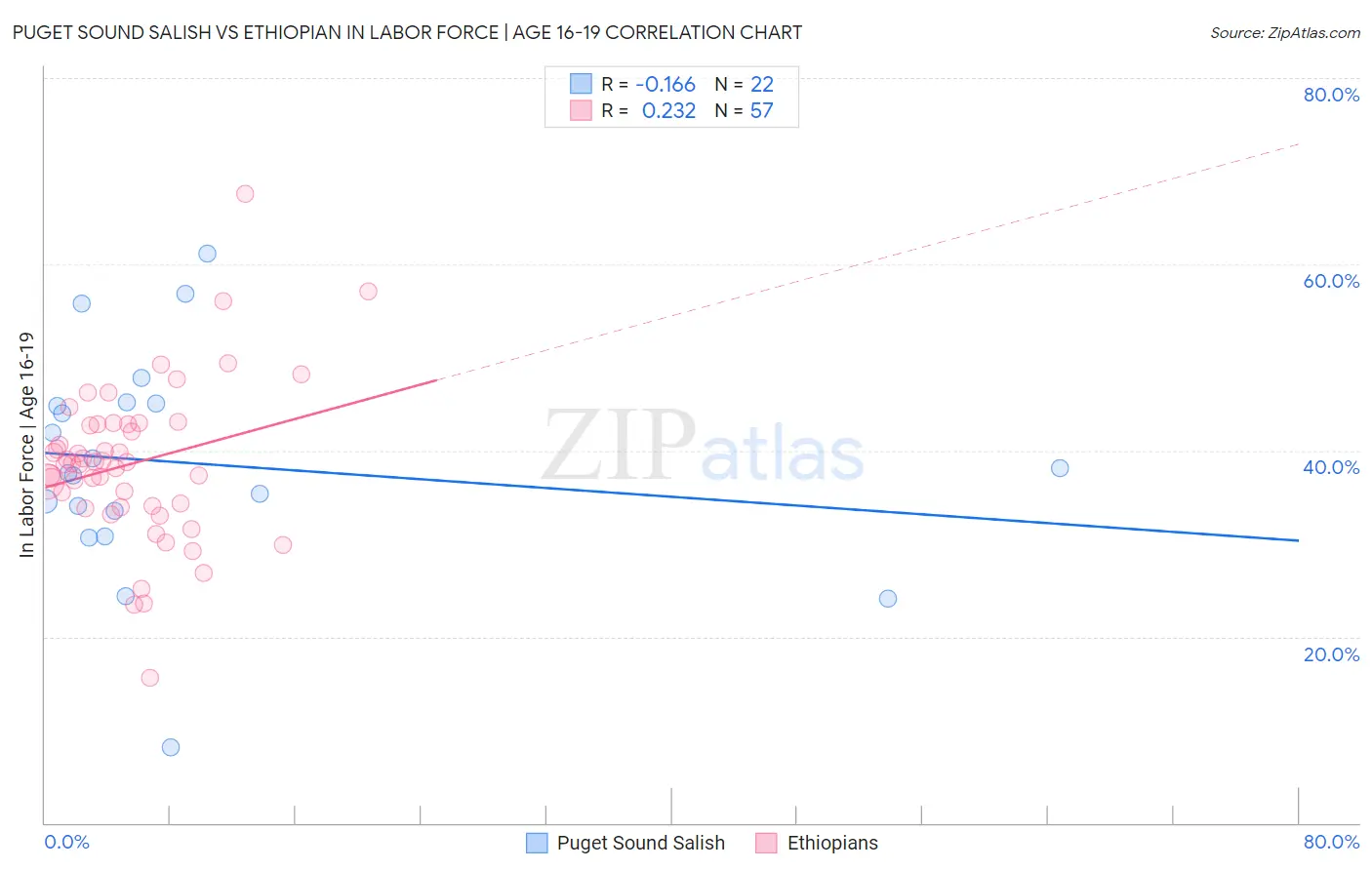 Puget Sound Salish vs Ethiopian In Labor Force | Age 16-19