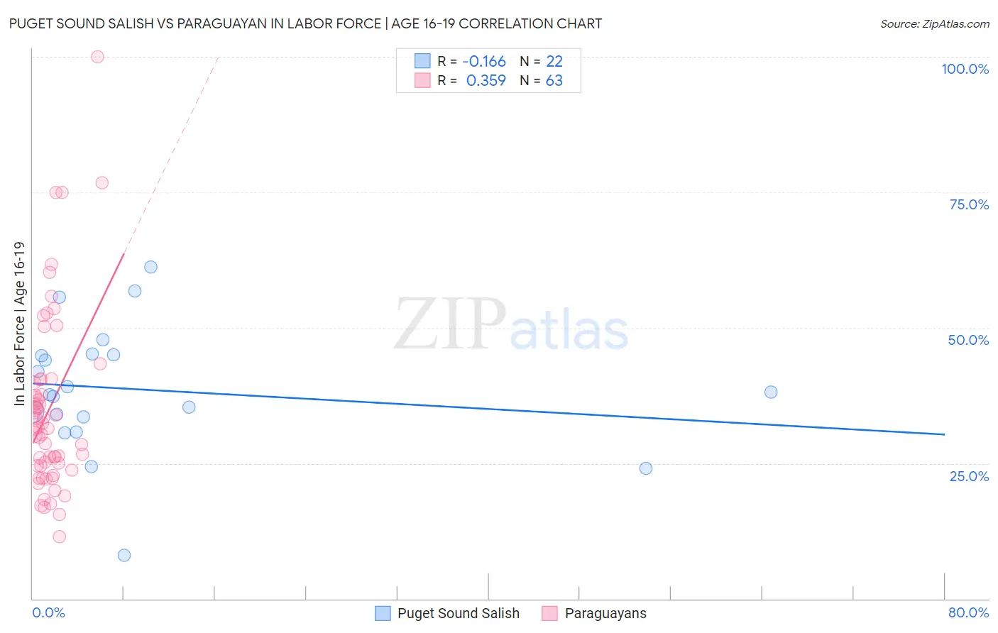 Puget Sound Salish vs Paraguayan In Labor Force | Age 16-19