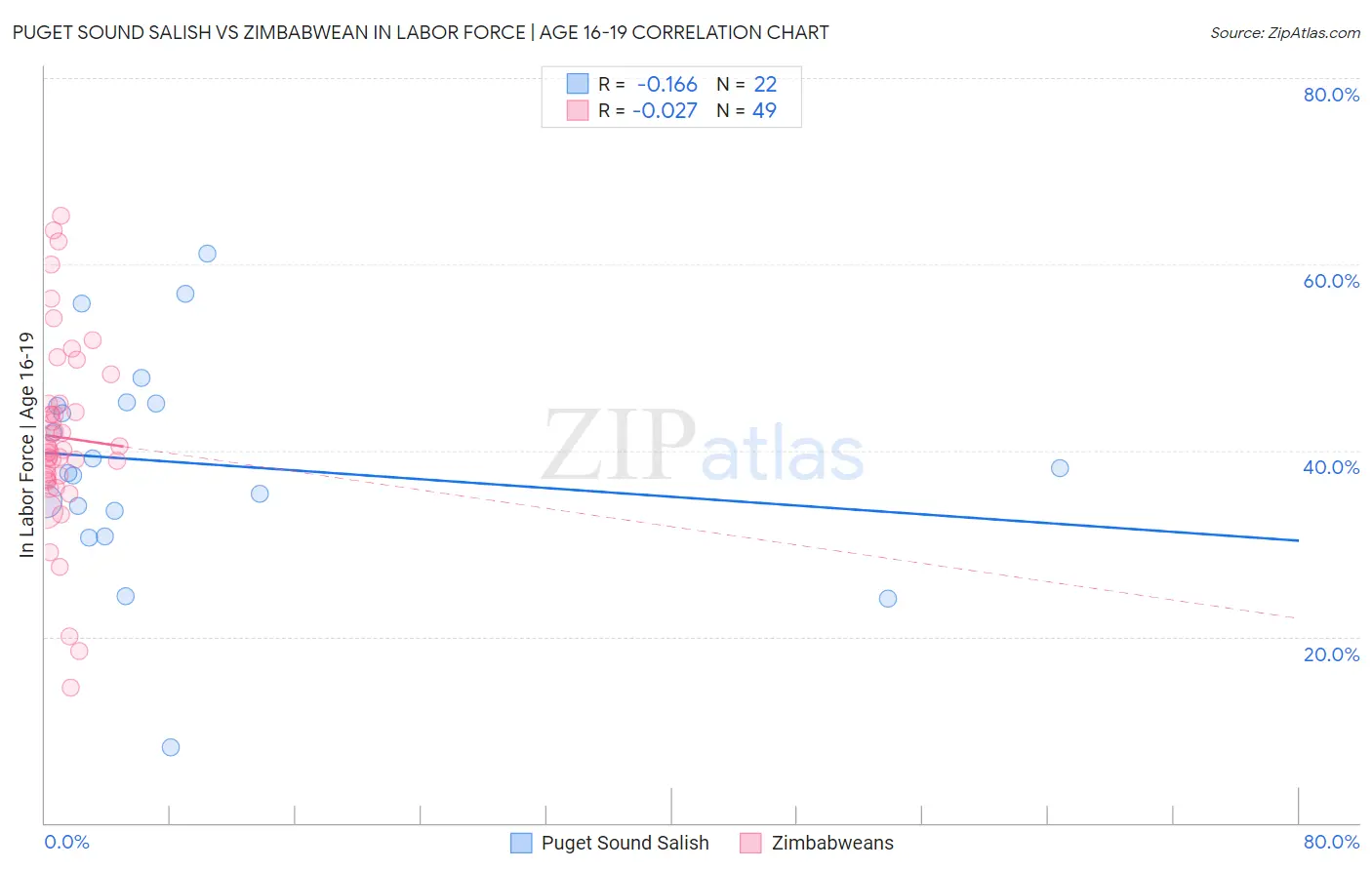 Puget Sound Salish vs Zimbabwean In Labor Force | Age 16-19