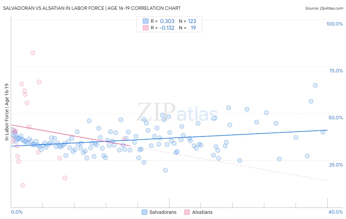 Salvadoran vs Alsatian In Labor Force | Age 16-19