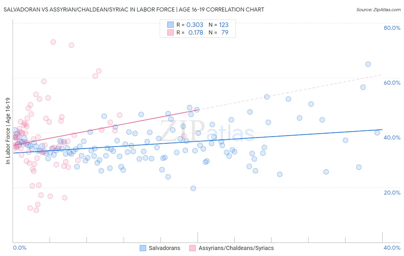 Salvadoran vs Assyrian/Chaldean/Syriac In Labor Force | Age 16-19