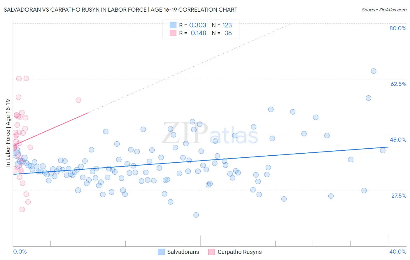 Salvadoran vs Carpatho Rusyn In Labor Force | Age 16-19