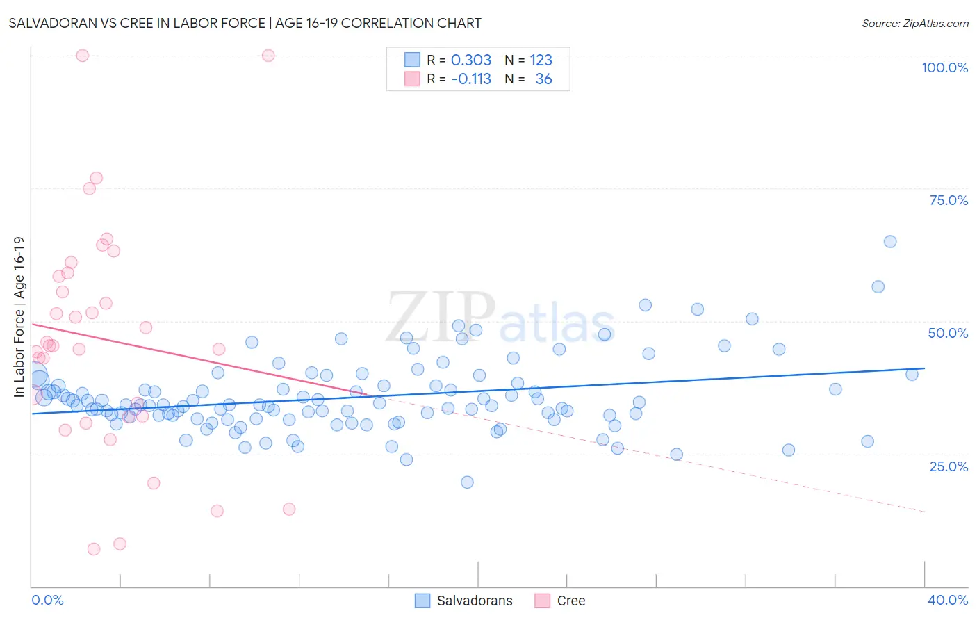 Salvadoran vs Cree In Labor Force | Age 16-19