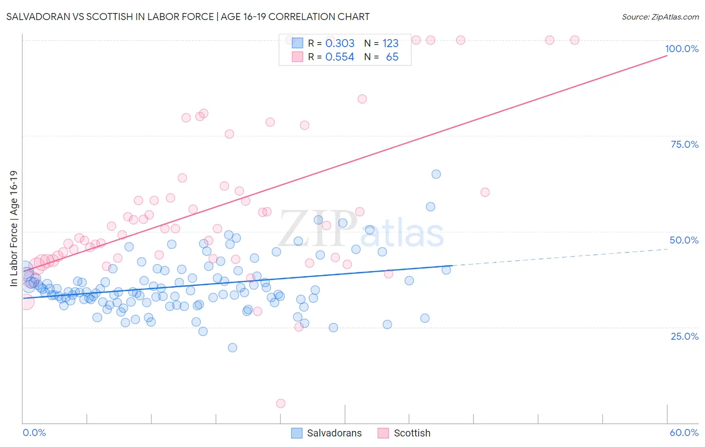 Salvadoran vs Scottish In Labor Force | Age 16-19