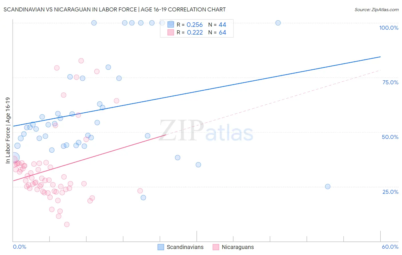 Scandinavian vs Nicaraguan In Labor Force | Age 16-19