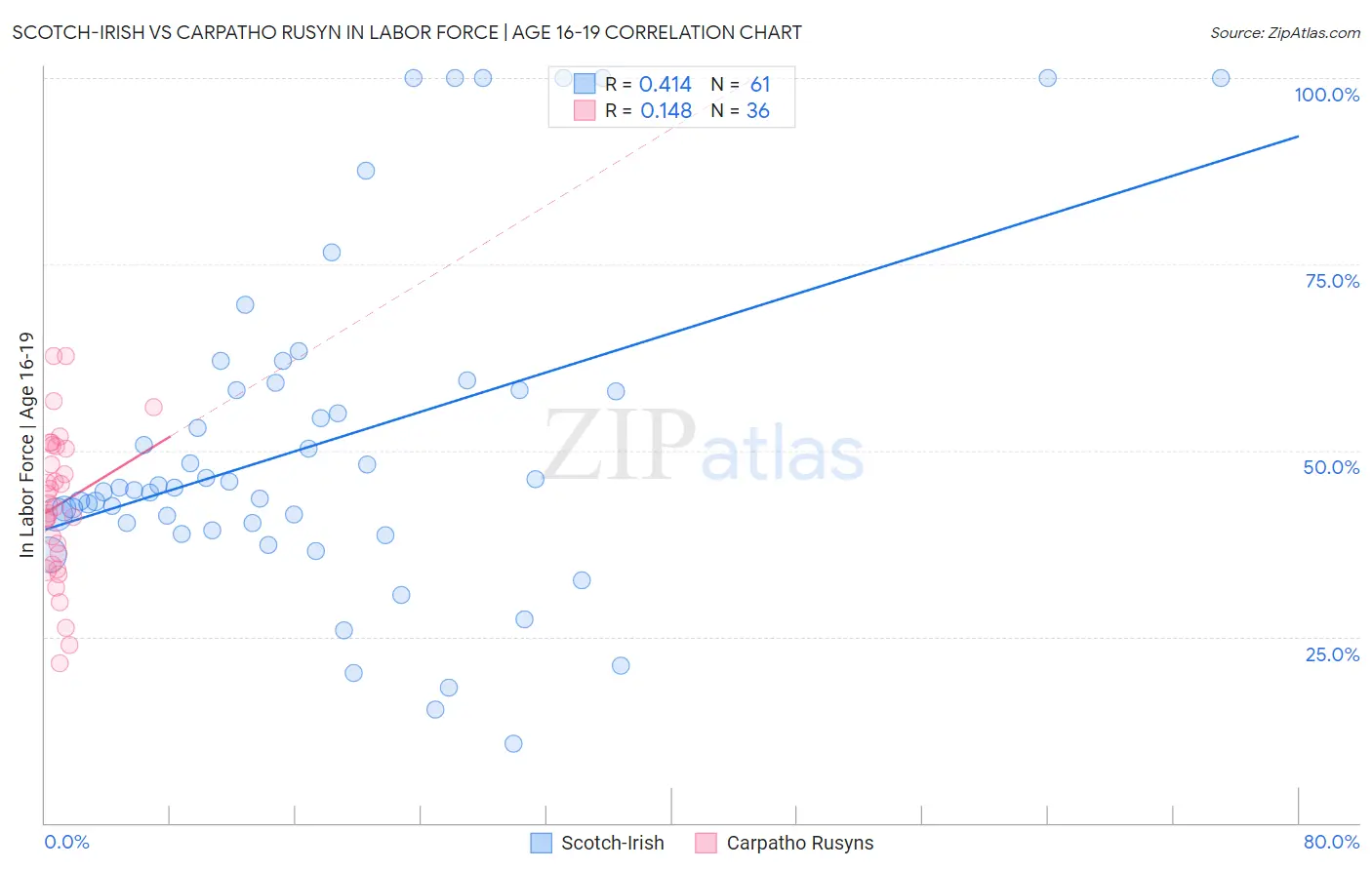 Scotch-Irish vs Carpatho Rusyn In Labor Force | Age 16-19
