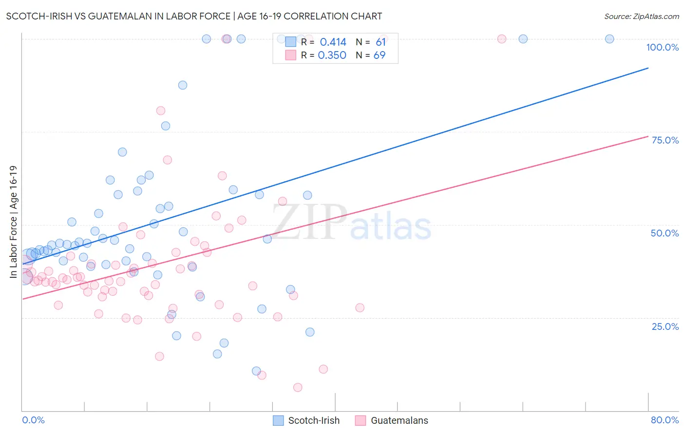 Scotch-Irish vs Guatemalan In Labor Force | Age 16-19