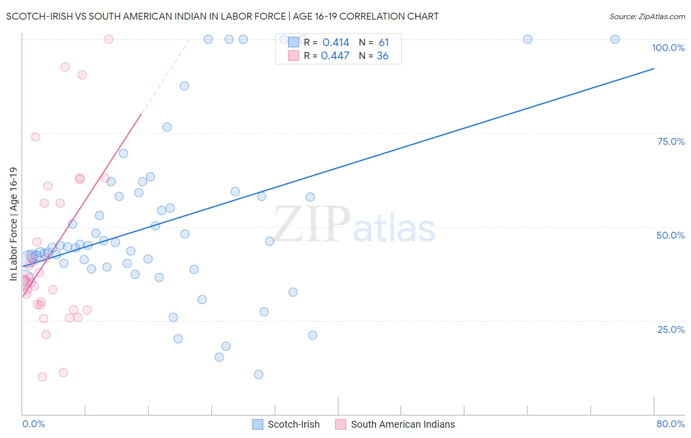 Scotch-Irish vs South American Indian In Labor Force | Age 16-19