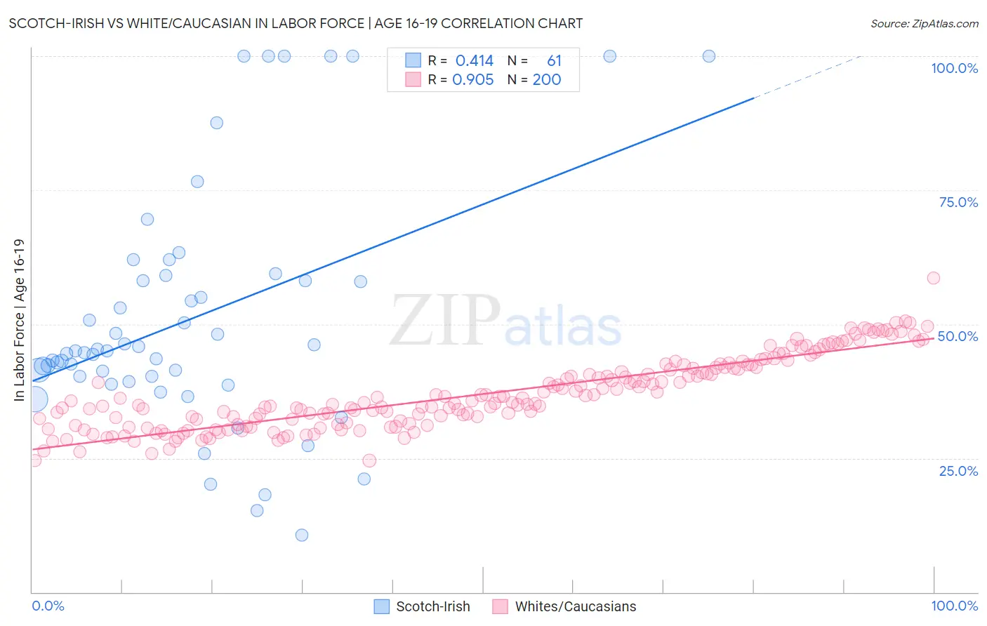 Scotch-Irish vs White/Caucasian In Labor Force | Age 16-19