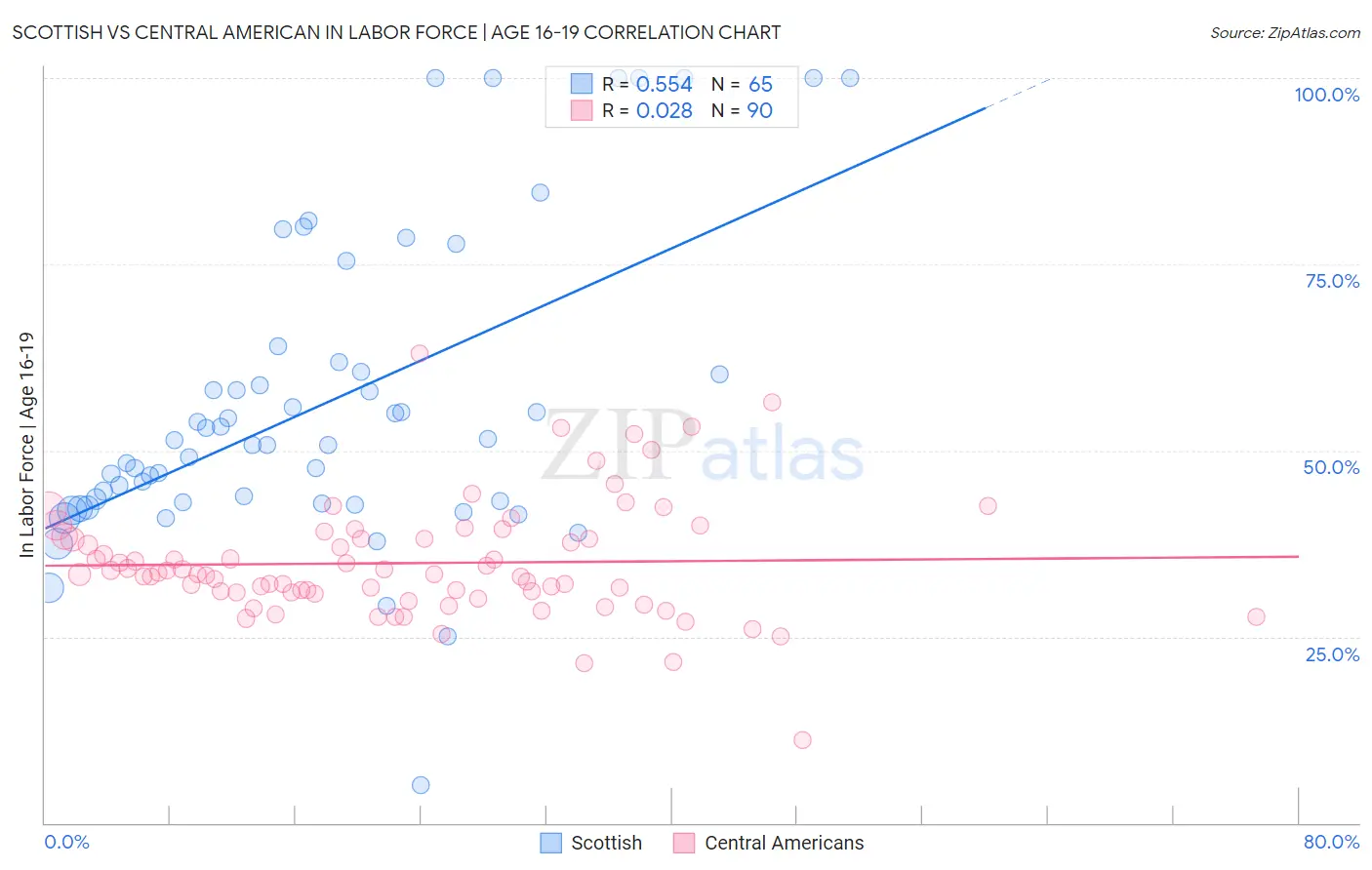 Scottish vs Central American In Labor Force | Age 16-19