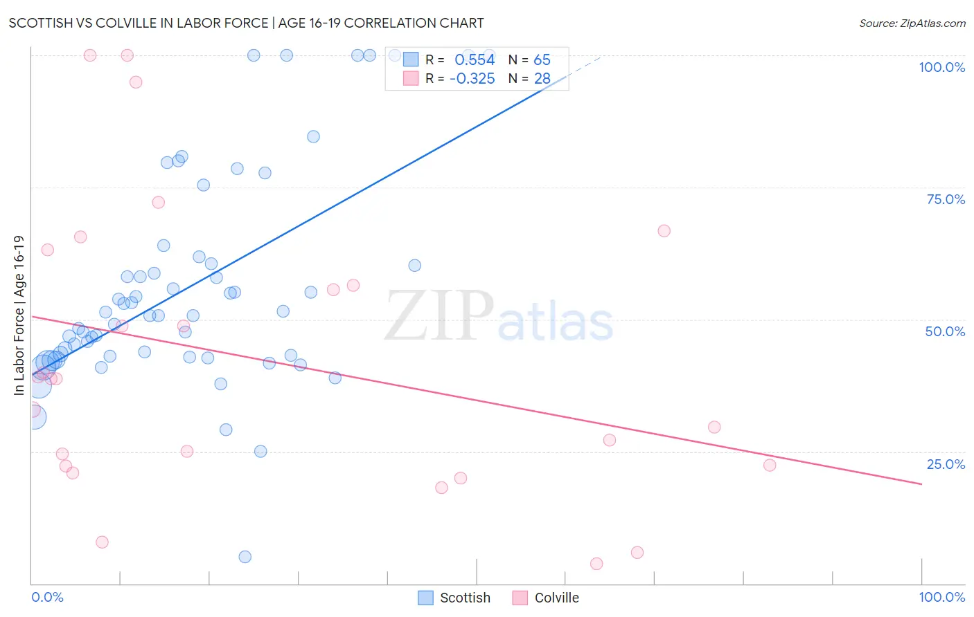 Scottish vs Colville In Labor Force | Age 16-19
