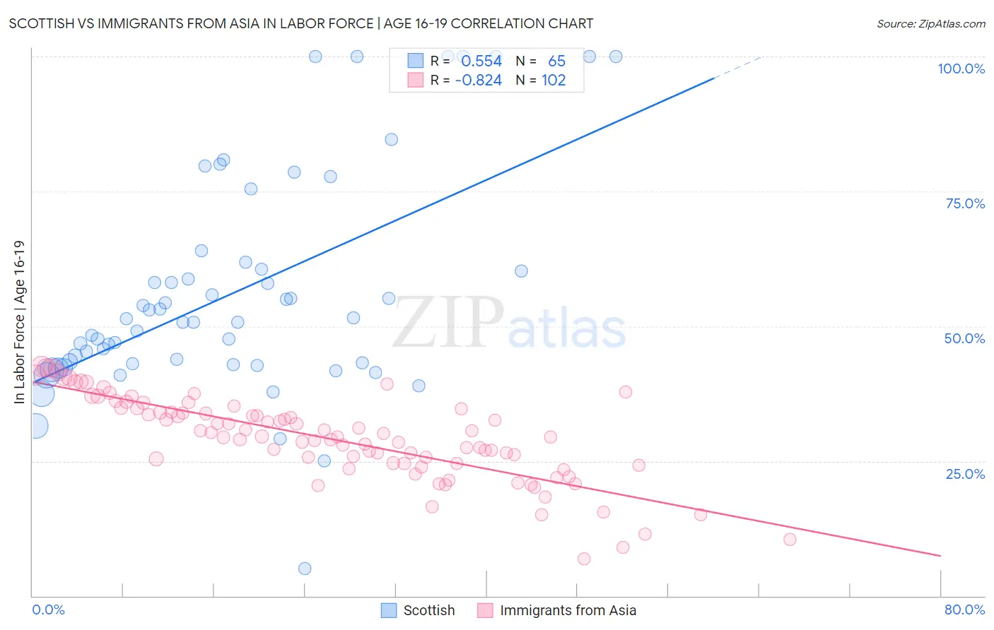 Scottish vs Immigrants from Asia In Labor Force | Age 16-19