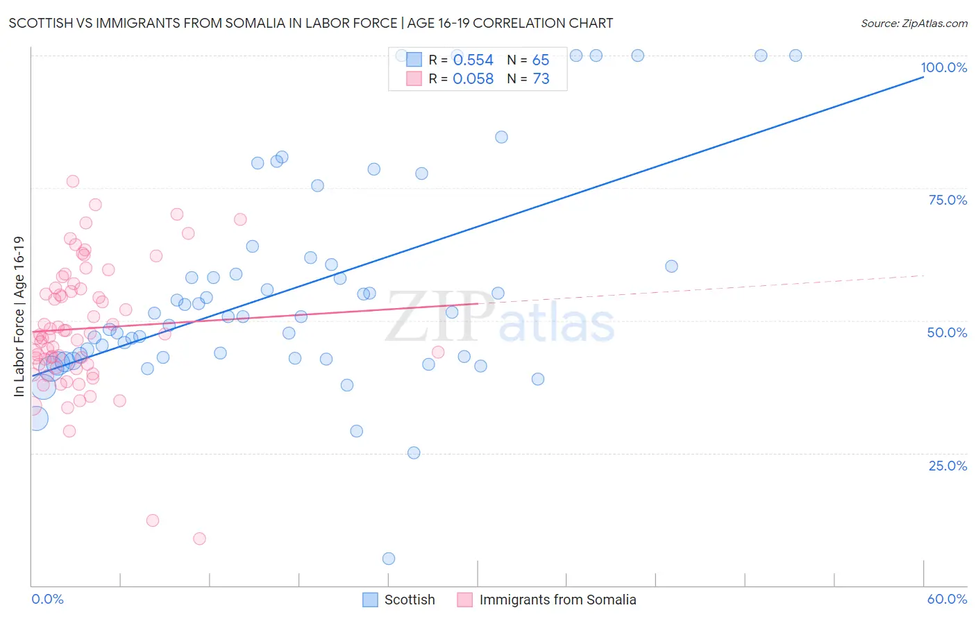 Scottish vs Immigrants from Somalia In Labor Force | Age 16-19