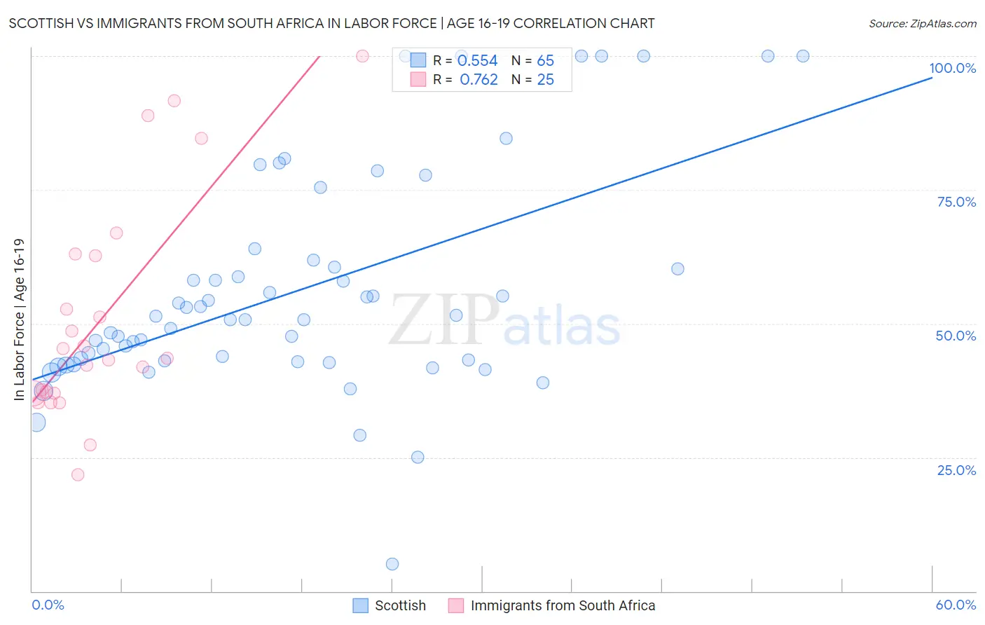 Scottish vs Immigrants from South Africa In Labor Force | Age 16-19