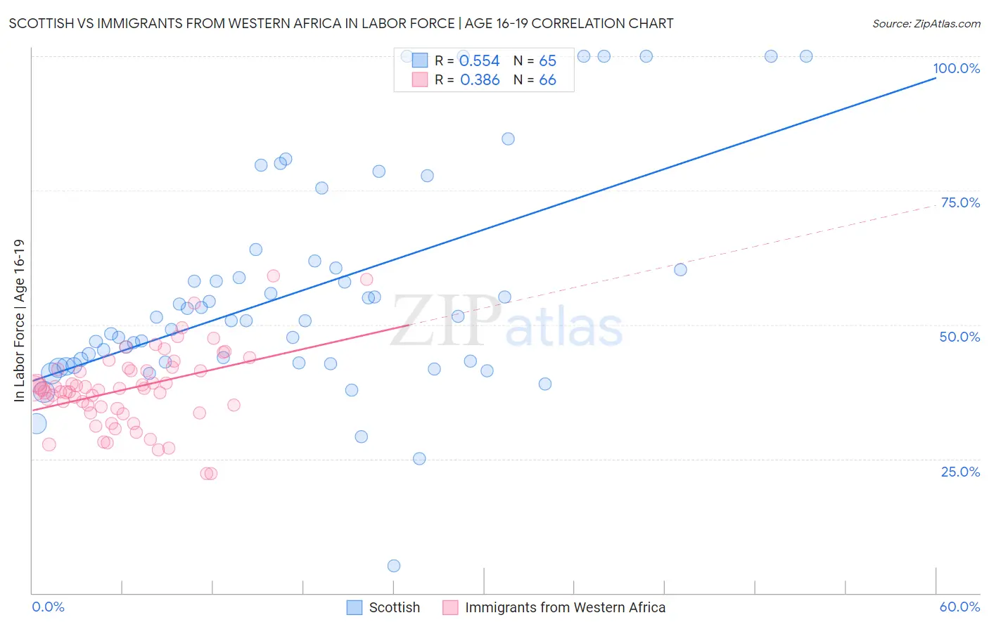Scottish vs Immigrants from Western Africa In Labor Force | Age 16-19