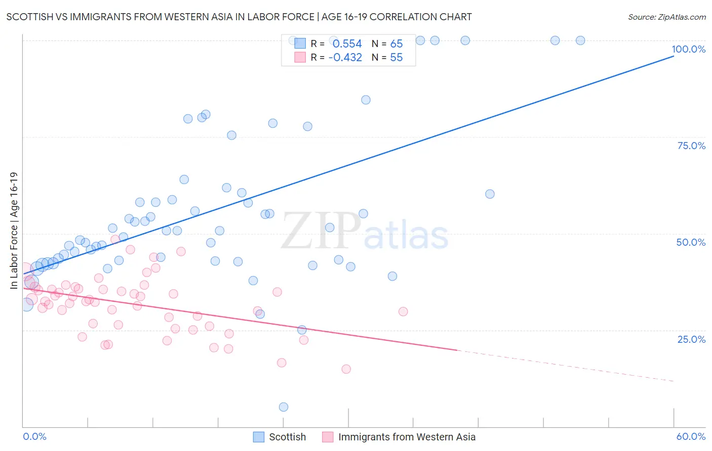 Scottish vs Immigrants from Western Asia In Labor Force | Age 16-19