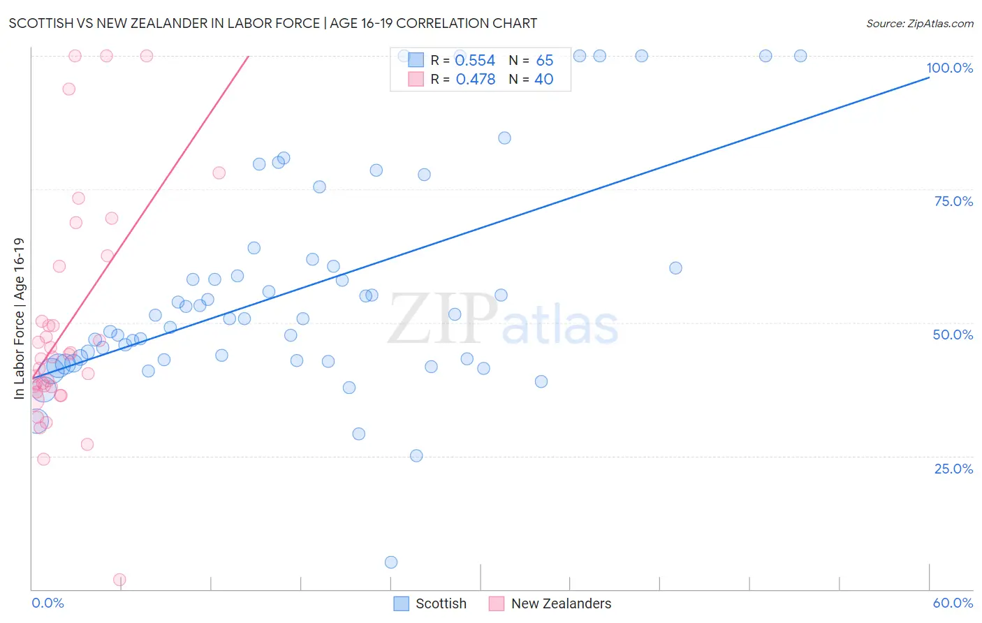 Scottish vs New Zealander In Labor Force | Age 16-19