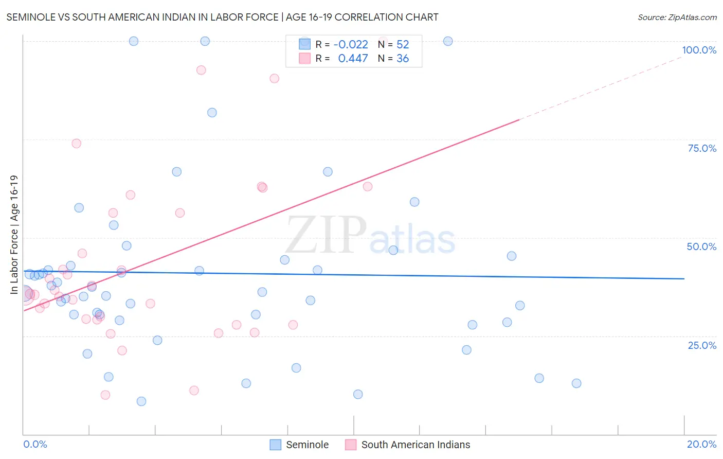Seminole vs South American Indian In Labor Force | Age 16-19