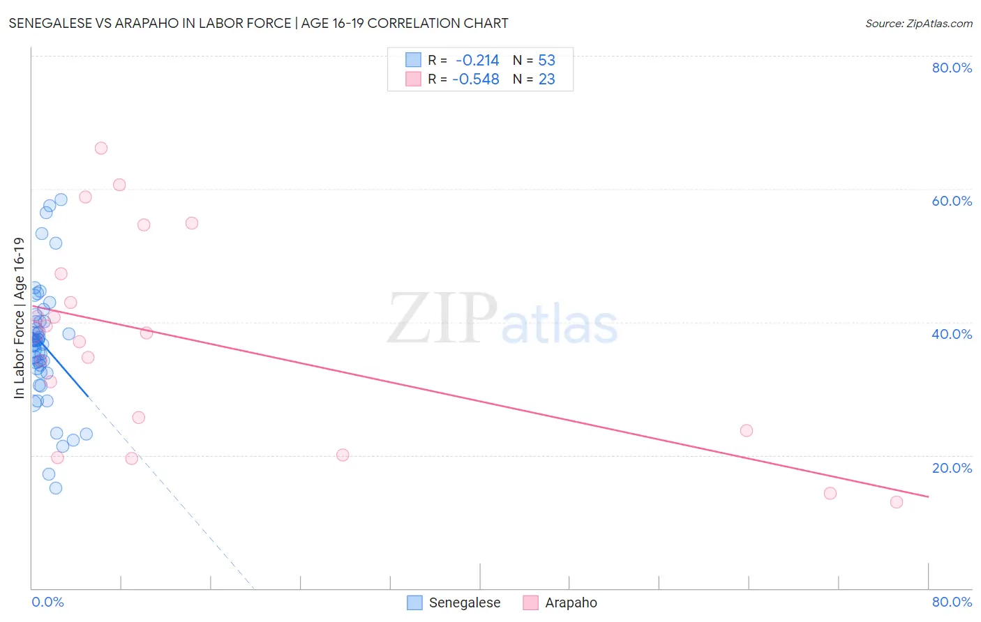 Senegalese vs Arapaho In Labor Force | Age 16-19