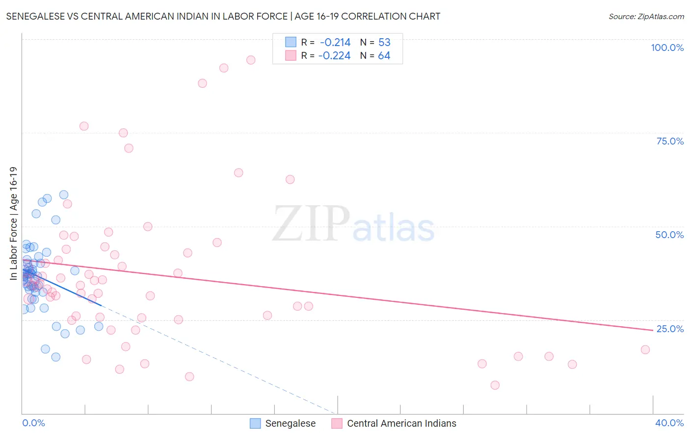 Senegalese vs Central American Indian In Labor Force | Age 16-19