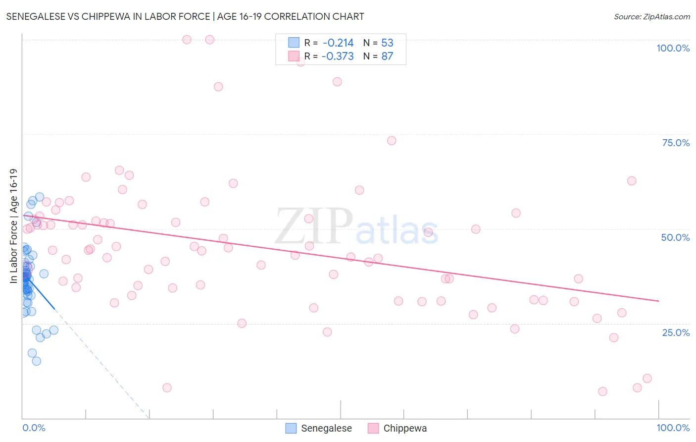 Senegalese vs Chippewa In Labor Force | Age 16-19