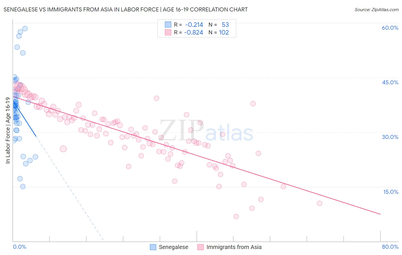 Senegalese vs Immigrants from Asia In Labor Force | Age 16-19